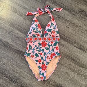J. Crew Halter one-piece swimsuit in floral block print